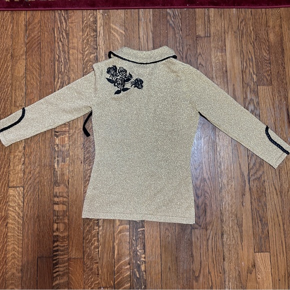 DITA VON TEESE- Wheels and Dollbaby  Gold Cardigan with Black Floral Design - Picture 5 of 5